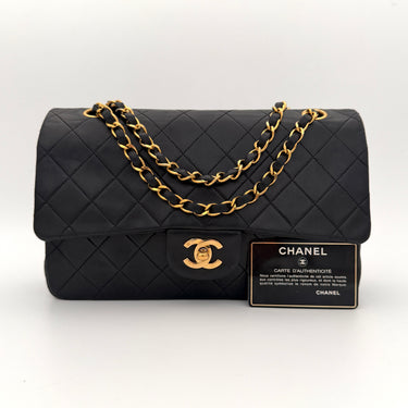 Chanel Timeless 25 Classic double flap bag black lambskin leather vintage