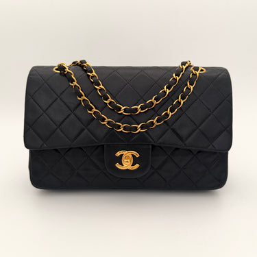Chanel Timeless 25 Classic double flap bag black lambskin leather vintage