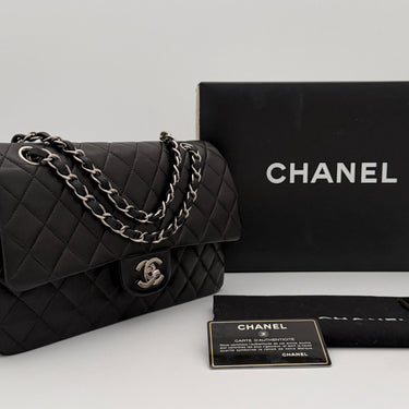Chanel classic flap medium black lambskin silver hardware