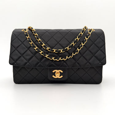 Chanel vintage classic flap black lambskin gold hardware