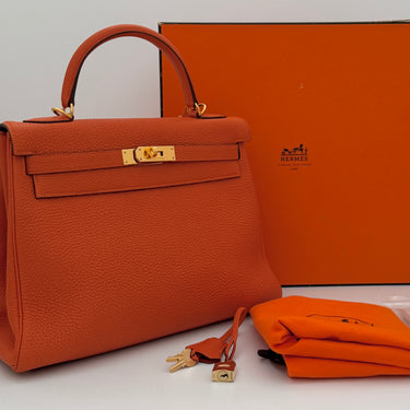 Hermès Kelly 32 Orange Togo Gold Hardware