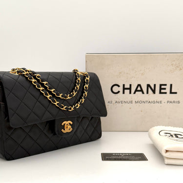 Chanel Timeless 25 double flap bag black lambskin