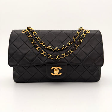 Chanel Timeless 25 Classic double flap bag black lambskin leather vintage
