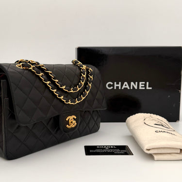 Chanel Timeless 25 Classic double flap bag black lambskin leather vintage