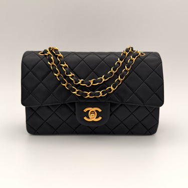 Chanel Timeless 23 Classic double flap bag black lambskin leather vintage