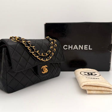 Chanel Timeless 23 Classic double flap bag black lambskin leather vintage
