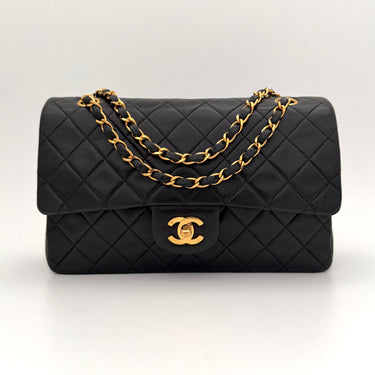 Chanel Timeless 25 Classic double flap bag black lambskin leather vintage