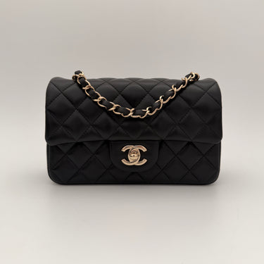 Chanel mini rectangular flap black lambskin gold hardware full set new