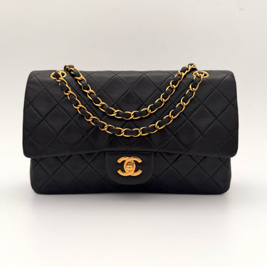 Chanel Timeless 25 Classic double flap bag black lambskin leather vintage