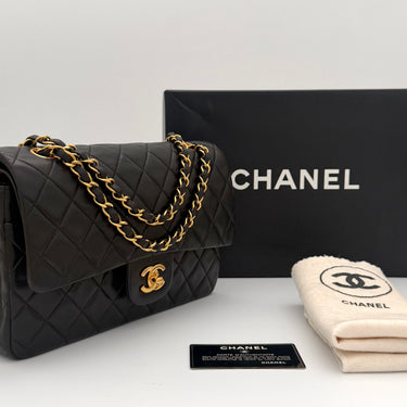 Chanel Timeless 25 Classic double flap bag black lambskin leather vintage full set