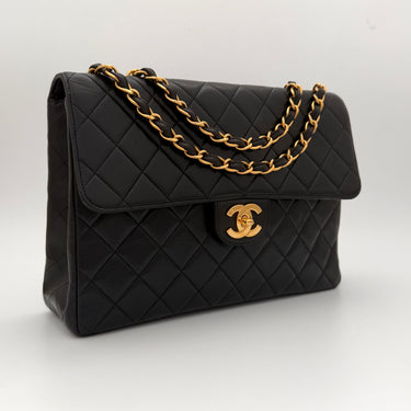 Chanel Jumbo Classic Flap Bag Black Lambskin 24k Gold Hardware