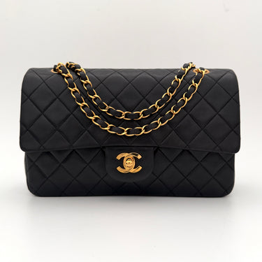 Chanel Timeless 25 Classic double flap bag black lambskin leather vintage full set