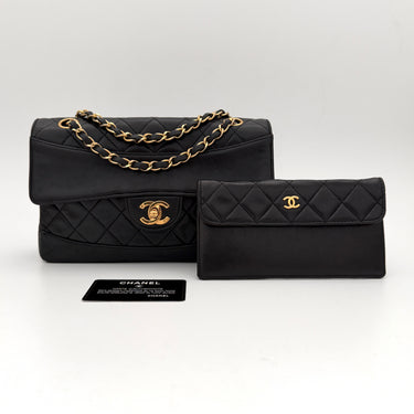 Chanel flap black lambskin leather gold hardware with coin purse