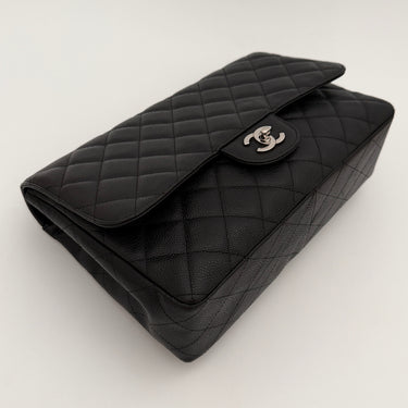 Chanel Jumbo Classic single flap bag black caviar leather silver hardware