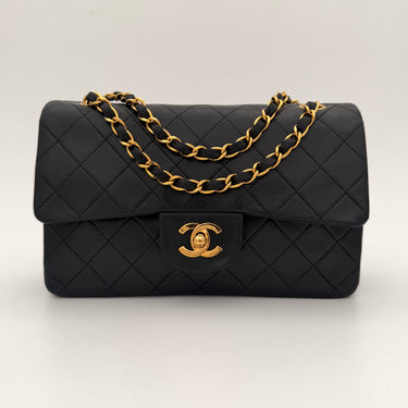 Chanel Timeless 23 Classic double flap bag black lambskin leather vintage