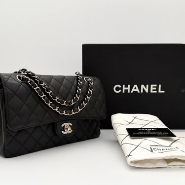 Chanel Timeless Classic double flap black caviar silver hardware