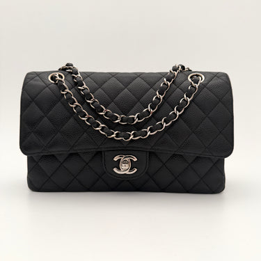 Chanel Timeless Classic double flap black caviar silver hardware