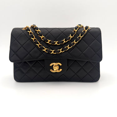 Chanel Timeless 23 Classic double flap bag black lambskin leather vintage full set
