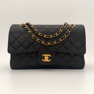 Chanel Timeless 25 Classic double flap bag black lambskin leather vintage full set