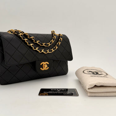 Chanel Timeless 23 Classic double flap bag black lambskin leather vintage