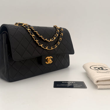 Chanel Timeless 25 Classic double flap bag black lambskin leather vintage