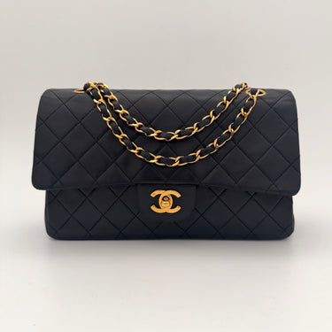 Chanel Timeless 25 Classic double flap bag black lambskin leather vintage